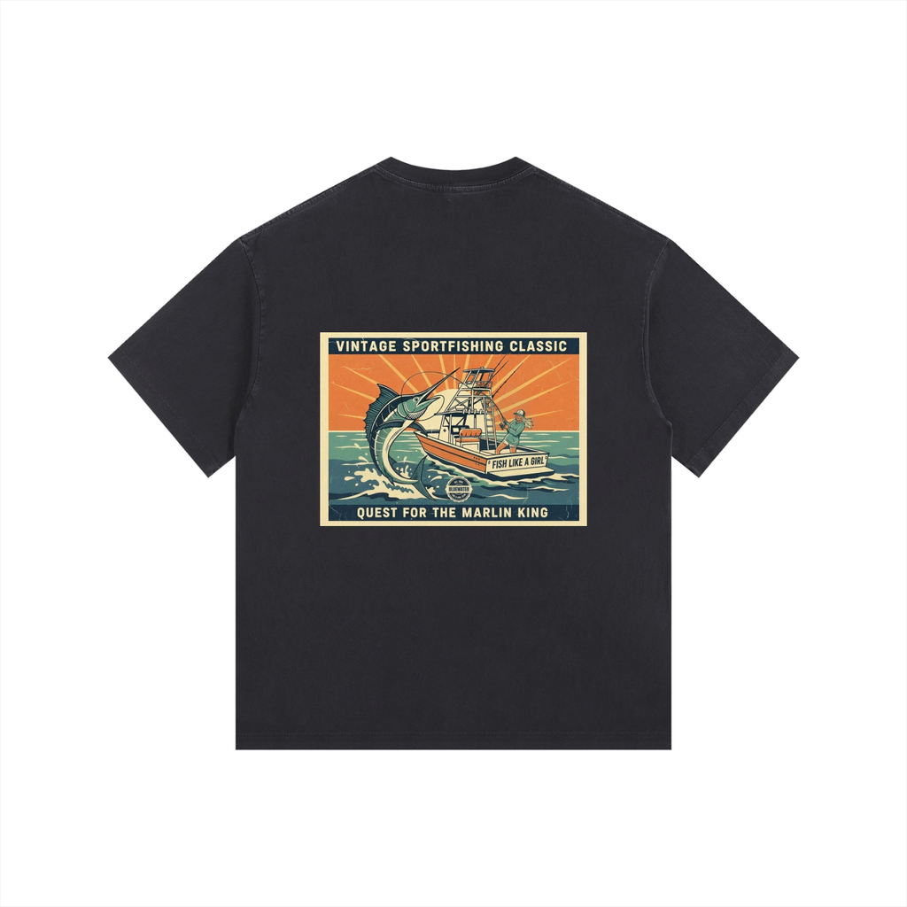 Vintage Fish Like a Girl Washed Oversized Cotton T-Shirt Black