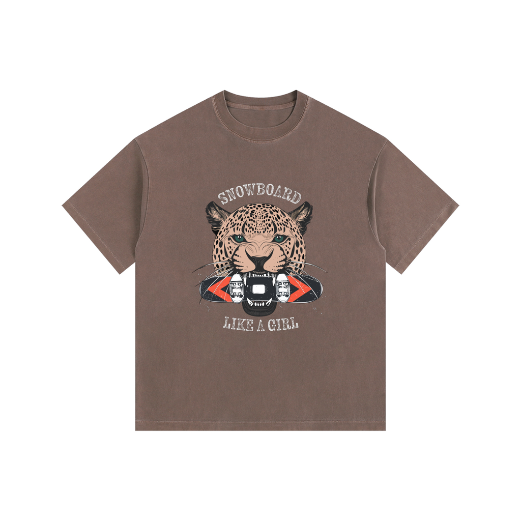 Snowboard Like A Girl Coffee Washed Cotton T-Shirt