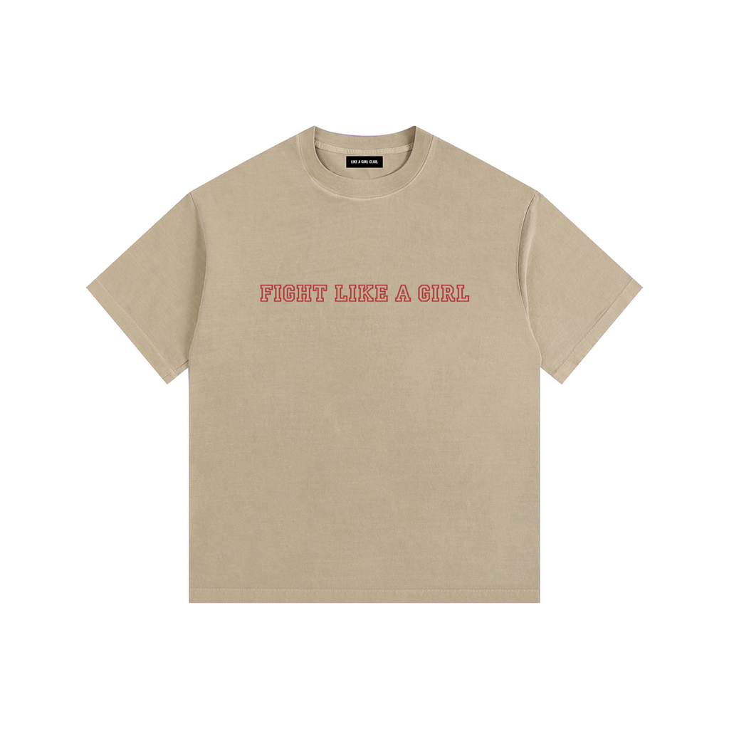 Vintage Fight Like a Girl  Washed Oversized Cotton T-Shirt Khaki