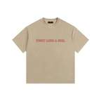 Vintage Fight Like a Girl  Washed Oversized Cotton T-Shirt Khaki