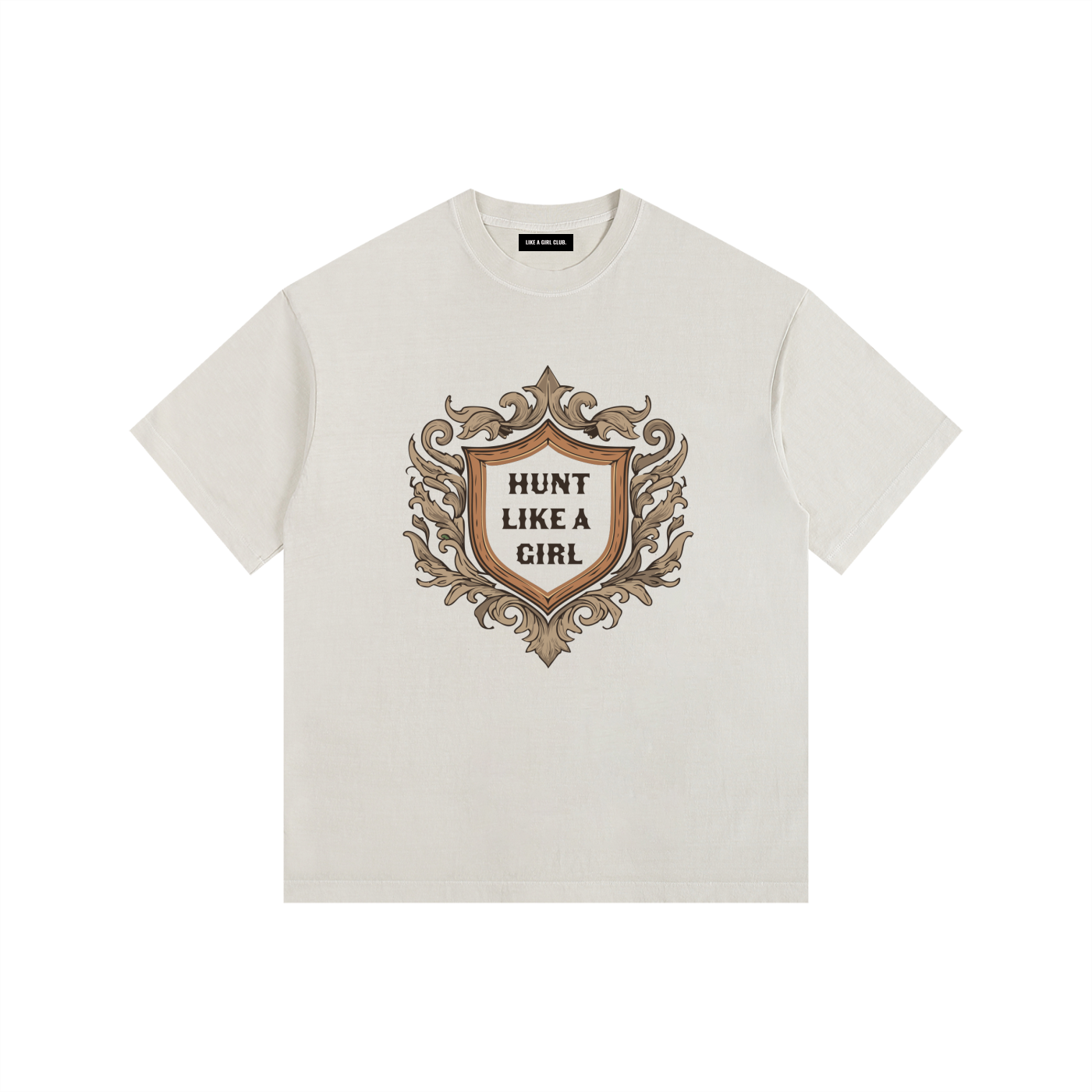 Hunt Like a Girl Crest Vintage Washed Oversized Cotton T-Shirt Off White