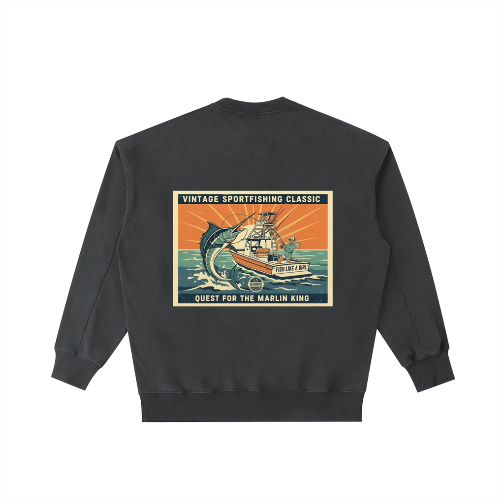 Fish Like a Girl Vintage Washed Heavyweight Crewneck Sweatshirt Black