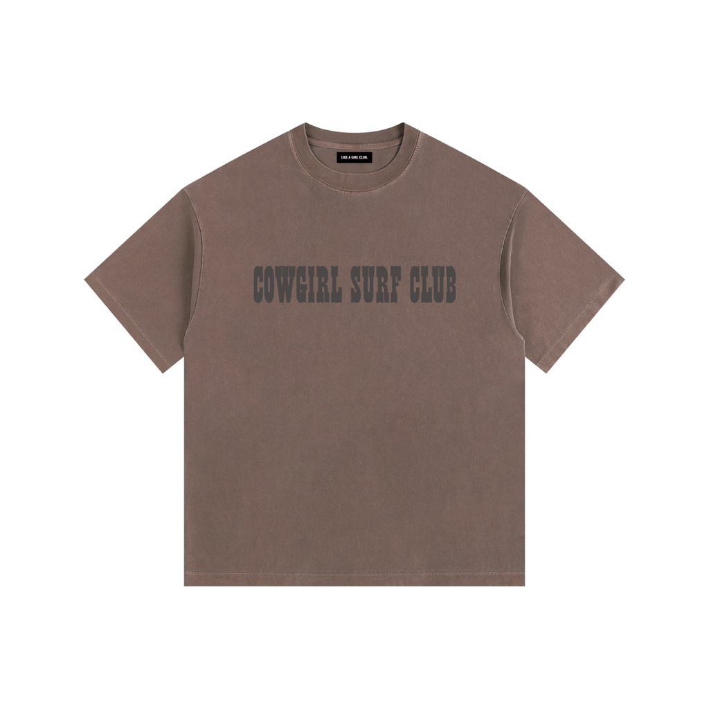 Cowgirl Surf Club Vintage Washed Oversized Cotton T-Shirt Coffee