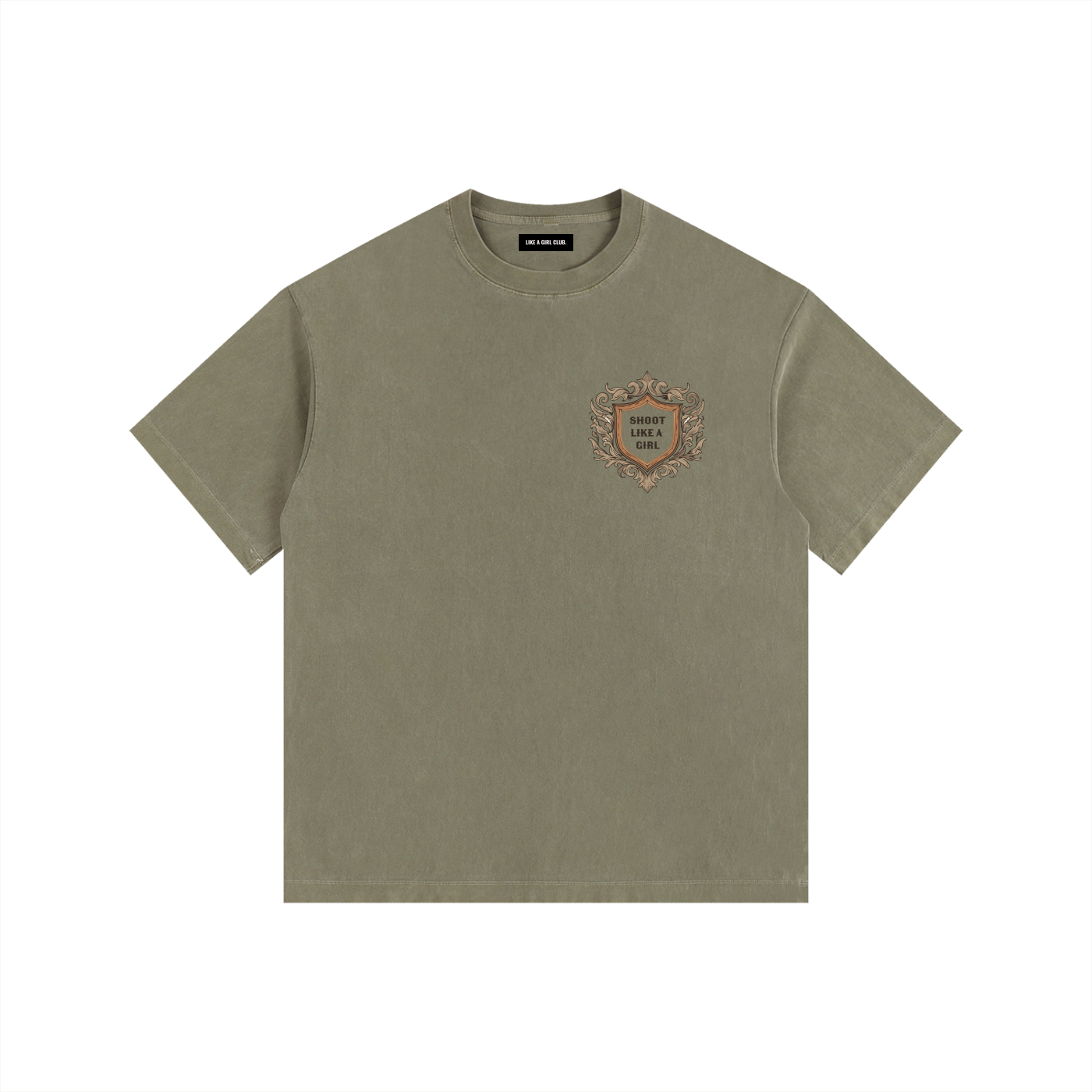 Aim To Please Army Green Washed Oversized Cotton T-Shirt