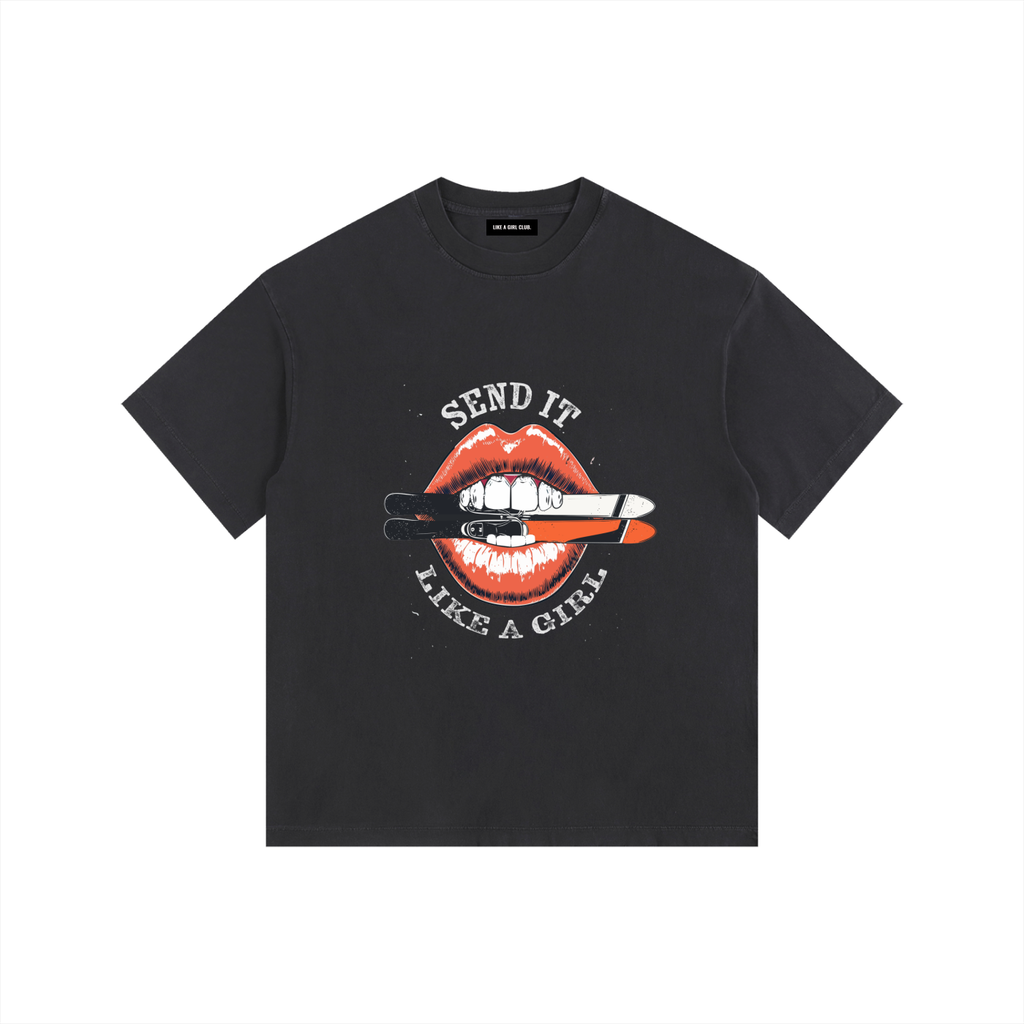 Send It Like A Ski Girl Vintage Washed Oversized Cotton T-Shirt