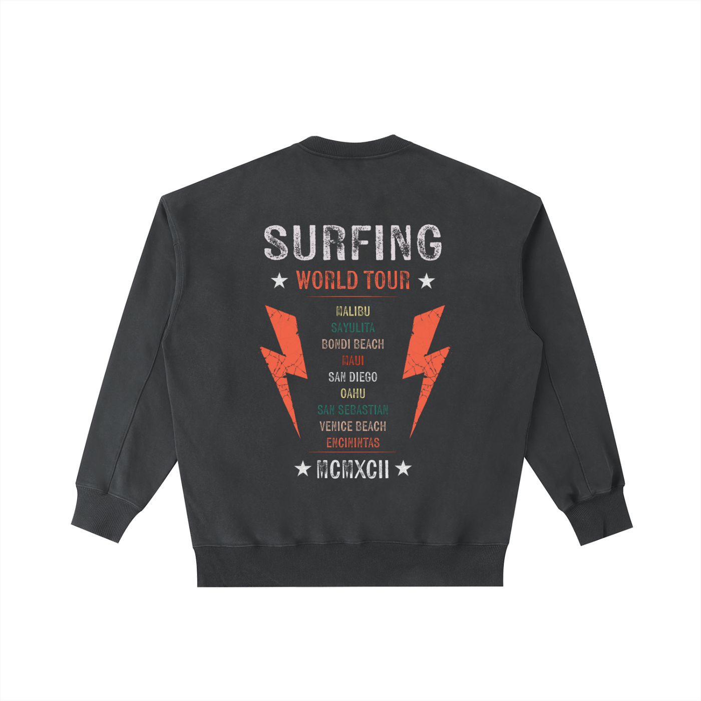 Surfing World Tour Vintage Washed Heavyweight Crewneck Sweatshirt Black