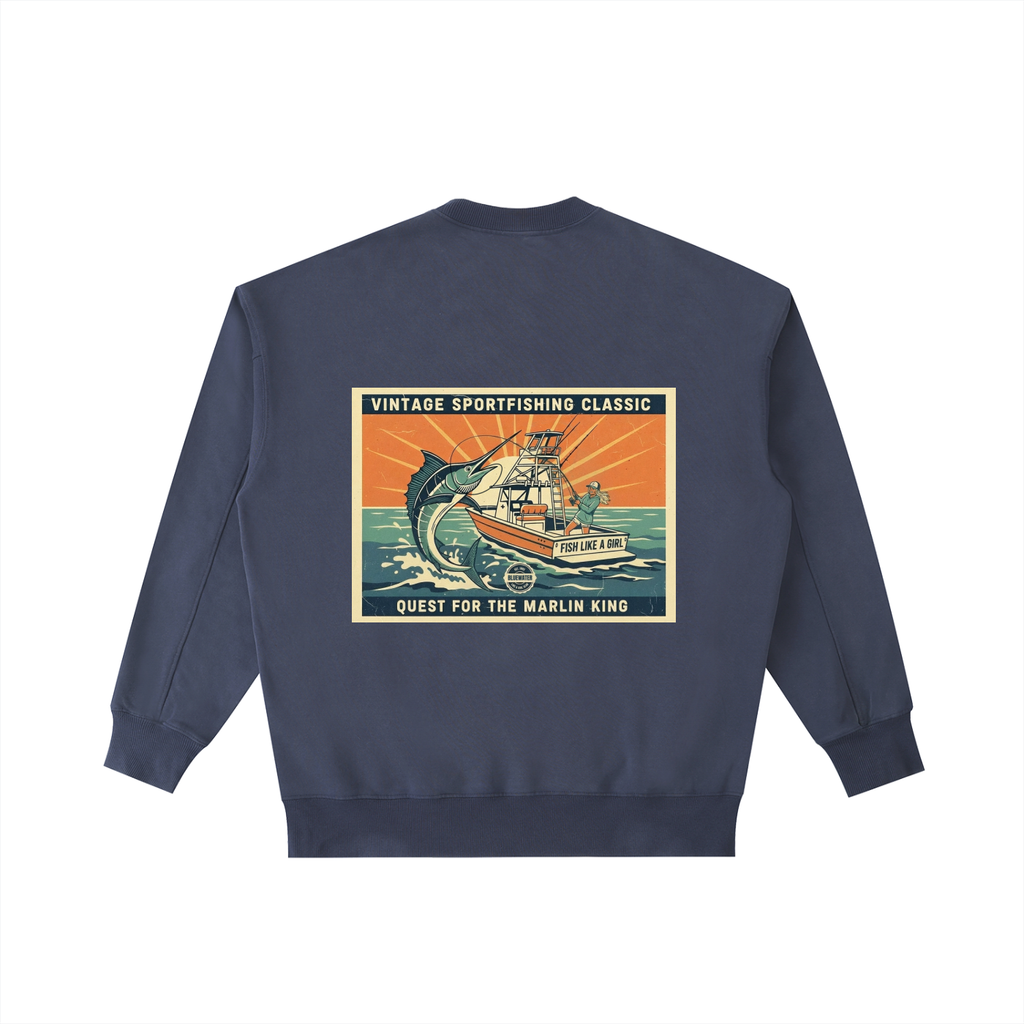 Vintage Fish Like a Girl Washed Heavyweight Crewneck Sweatshirt Navy