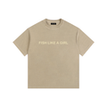 Fish Like a Girl Vintage Washed Oversized Cotton T-Shirt Khaki