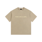 Fish Like a Girl Vintage Washed Oversized Cotton T-Shirt Khaki