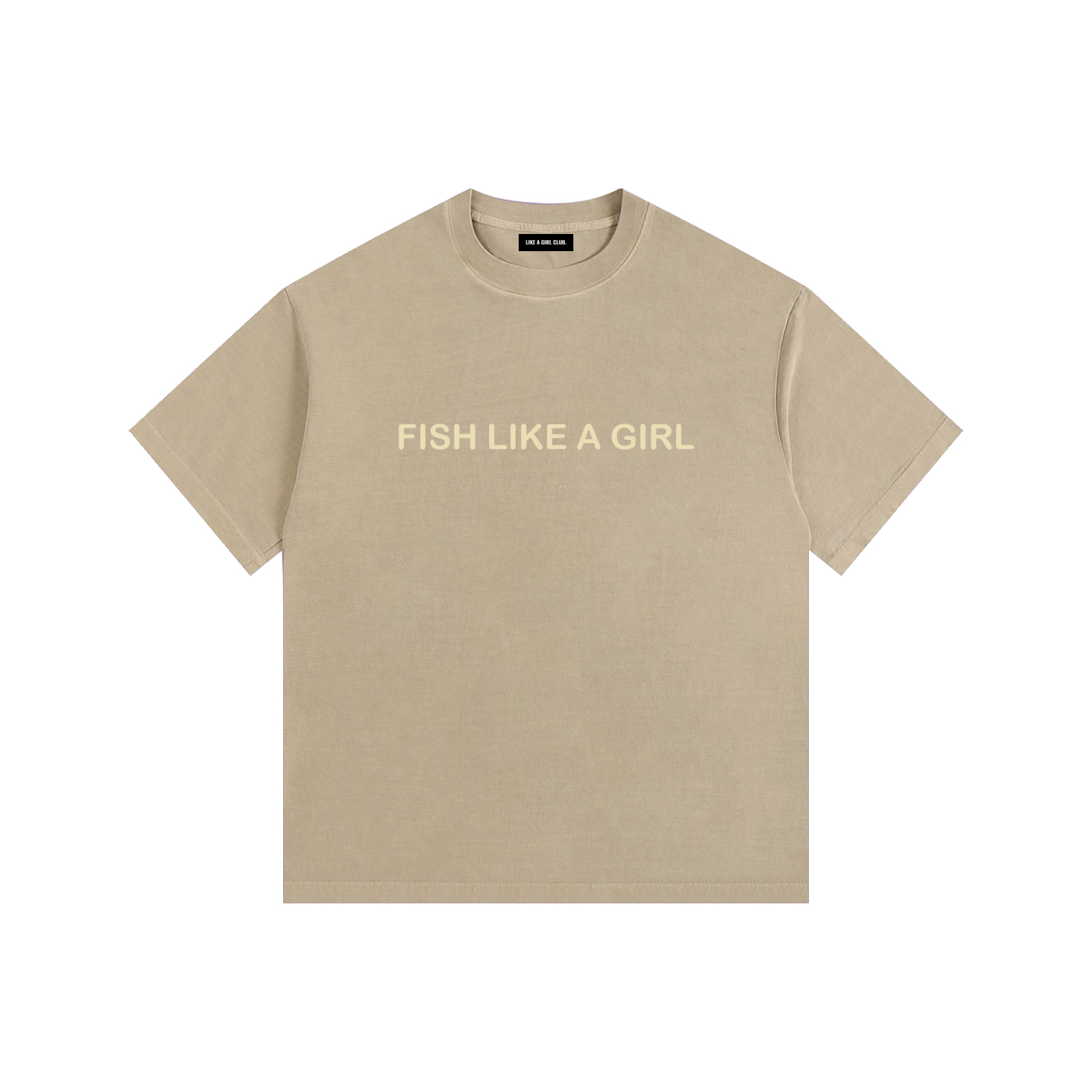 Fish Like a Girl Vintage Washed Oversized Cotton T-Shirt Khaki