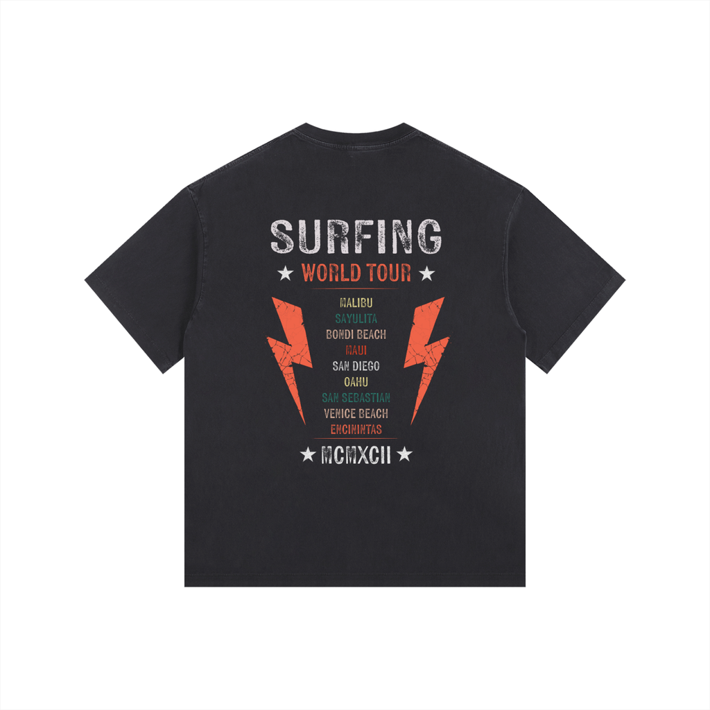 Surfing World Tour Vintage Washed Oversized Cotton T-Shirt Black