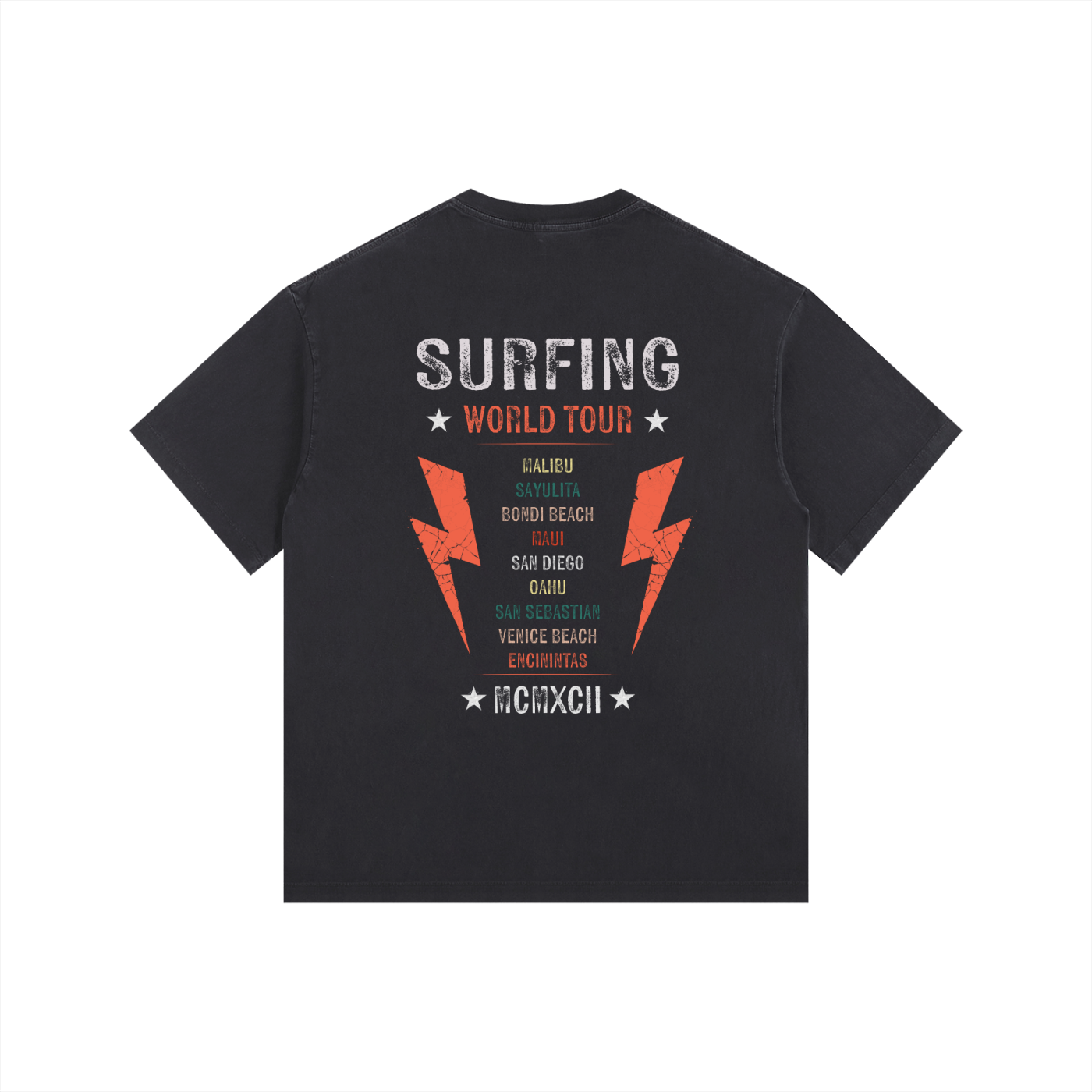 Surfing World Tour Vintage Washed Oversized Cotton T-Shirt Black