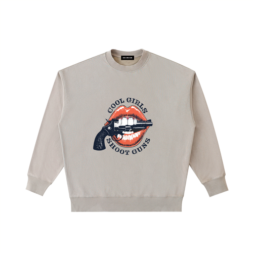 Cool Girls Shoot Guns Vintage Washed Heavyweight Crewneck Sweatshirt Off White
