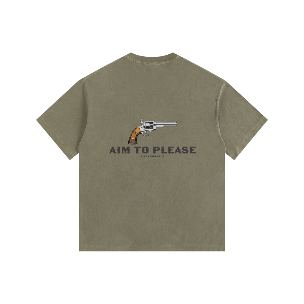 Aim To Please Army Green Washed Oversized Cotton T-Shirt