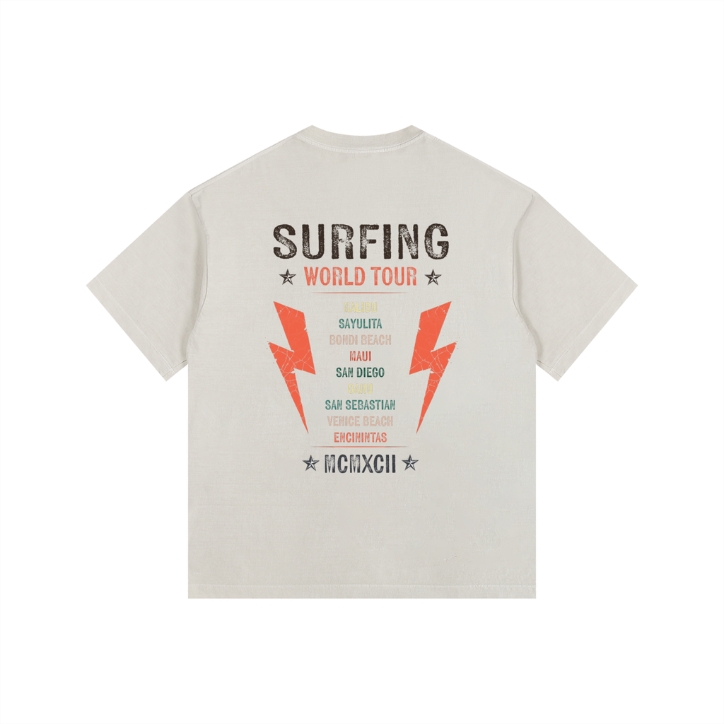 Surfing World Tour Vintage Washed Oversized Cotton T-Shirt Off White