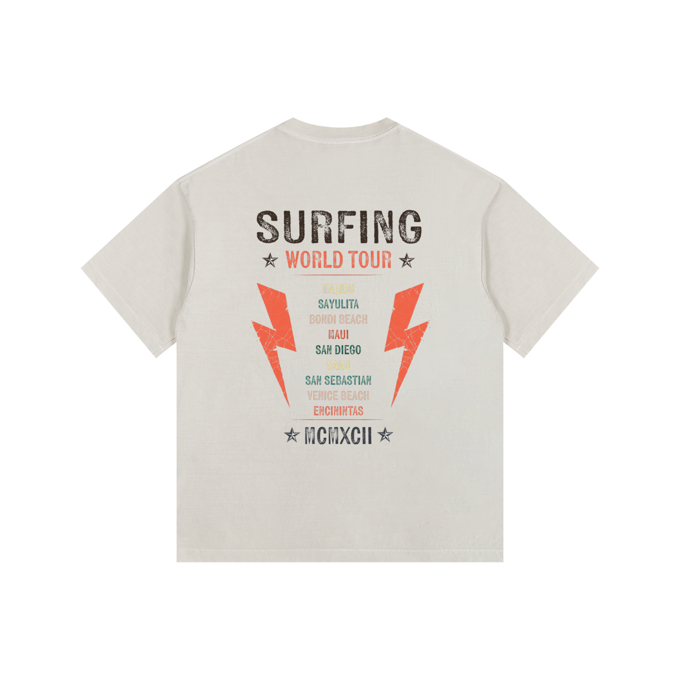 Surfing World Tour Vintage Washed Oversized Cotton T-Shirt Off White