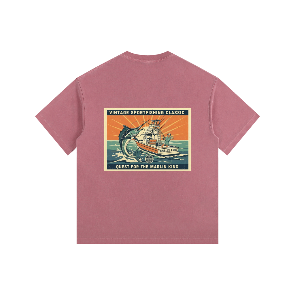 Vintage Fish Like a Girl Washed Oversized Cotton T-Shirt Raspberry