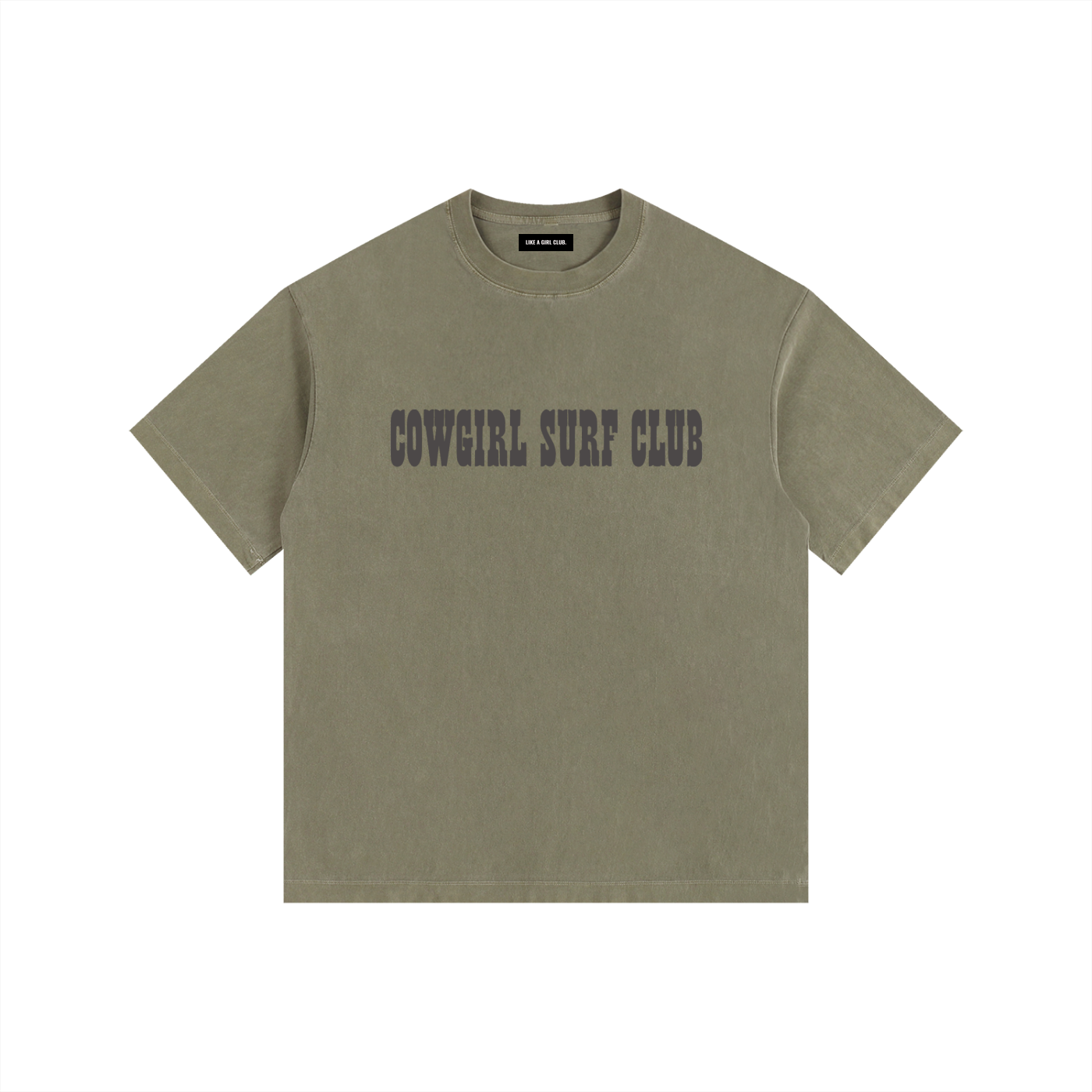 Cowgirl Surf Club Vintage Washed Oversized Cotton T-Shirt Army Green