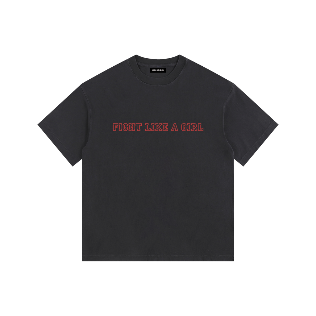 Vintage Fight Like a Girl Washed Oversized Cotton T-Shirt Black