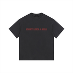 Vintage Fight Like a Girl Washed Oversized Cotton T-Shirt Black