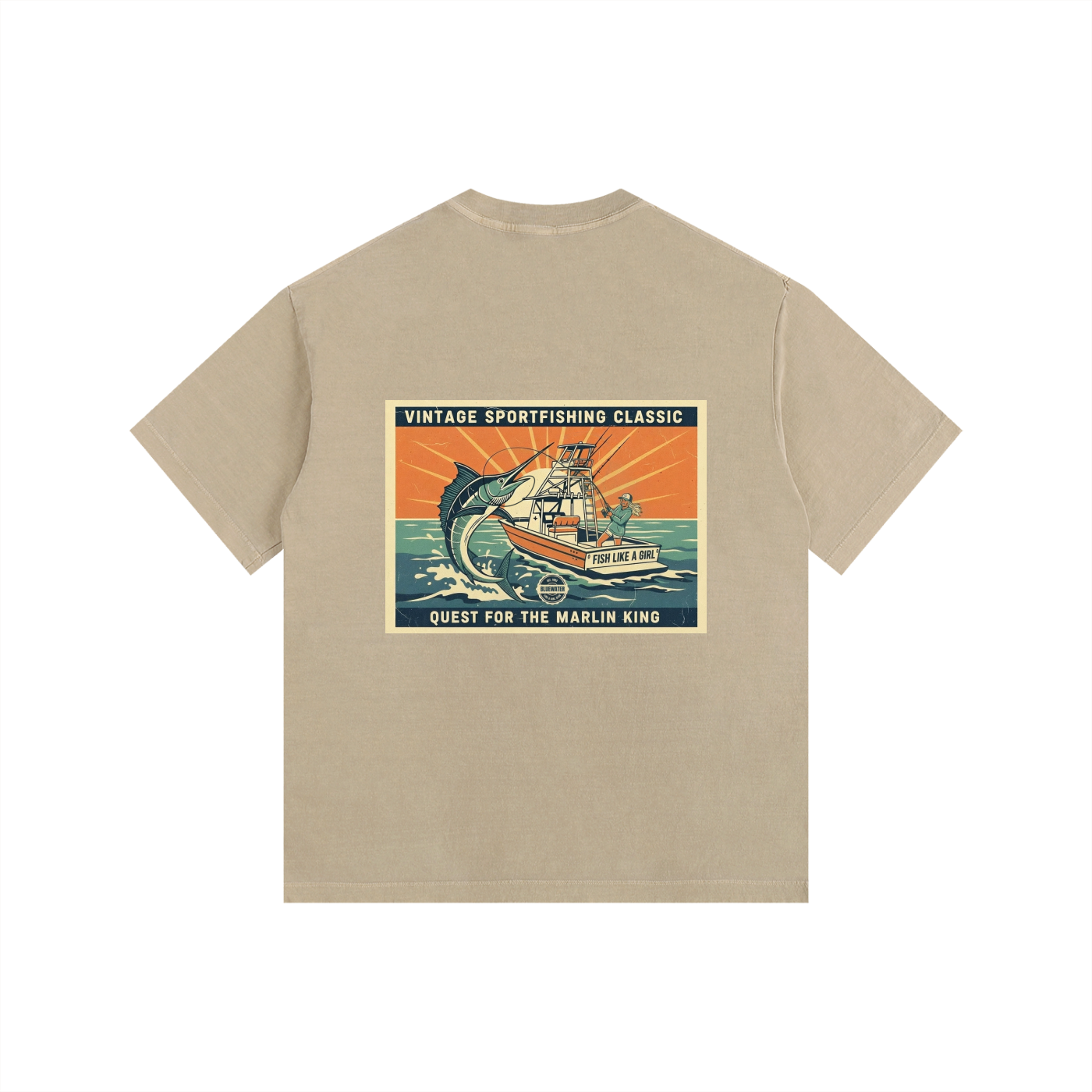 Fish Like a Girl Vintage Washed Oversized Cotton T-Shirt Khaki