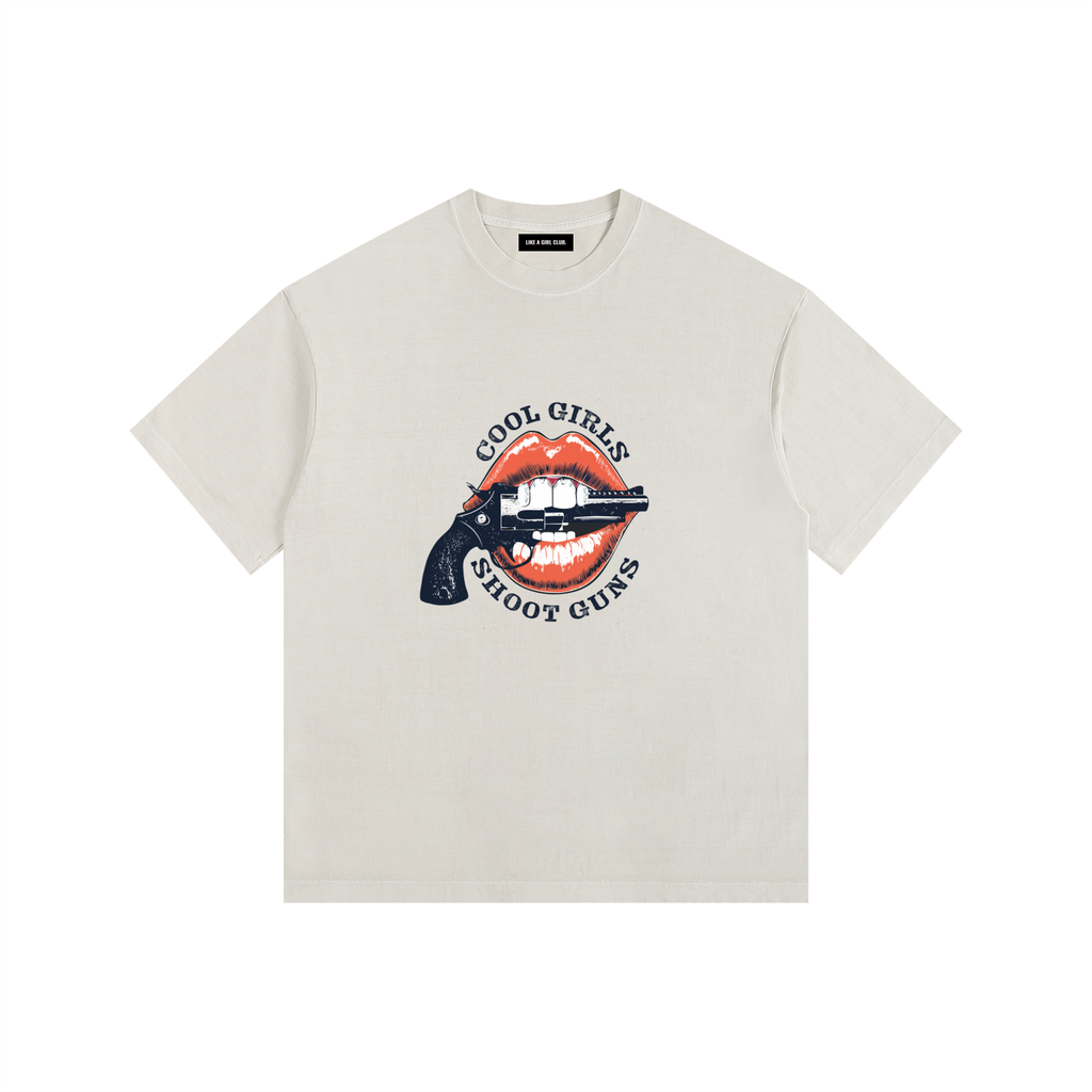 Cool Girls Shoot Guns Vintage Washed Oversized Cotton T-Shirt Off White