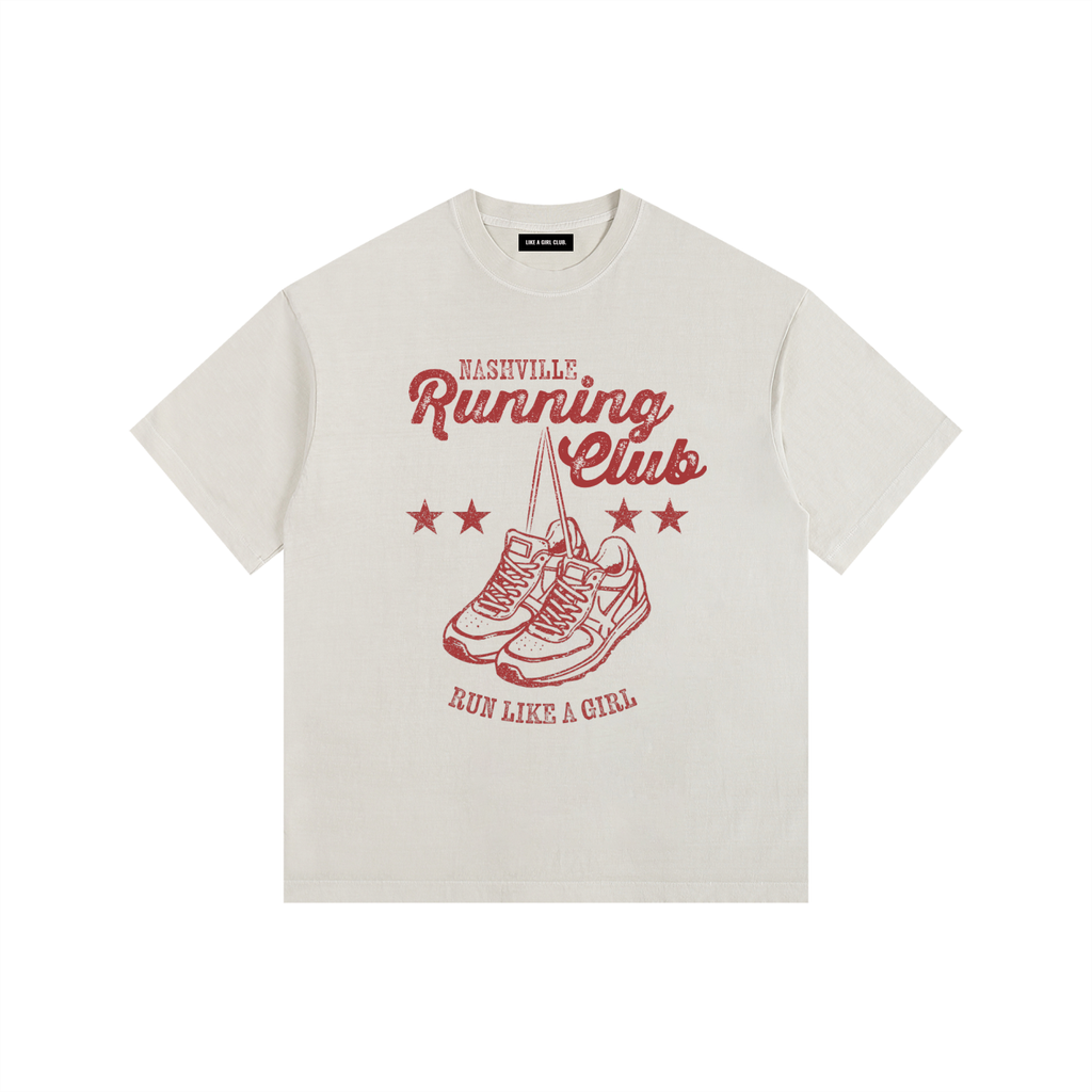 Running Club Vintage Washed Oversized Cotton T-Shirt Off White