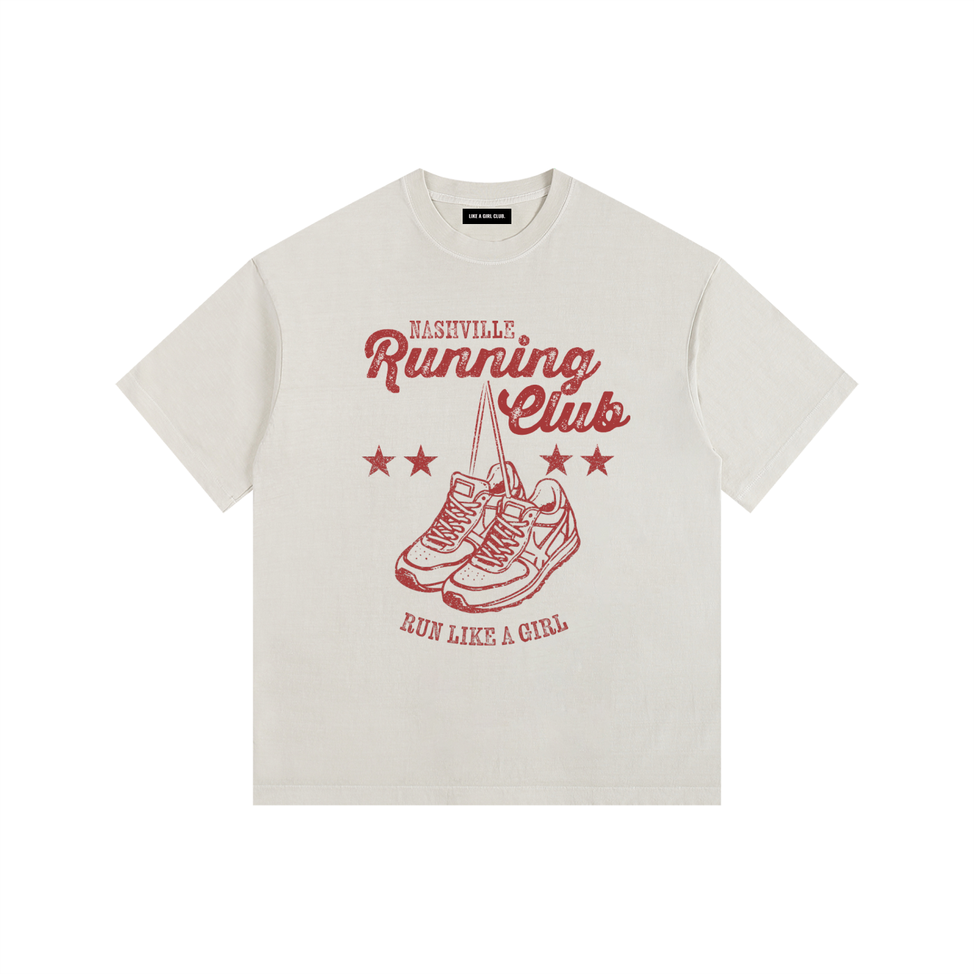 Running Club Vintage Washed Oversized Cotton T-Shirt Off White