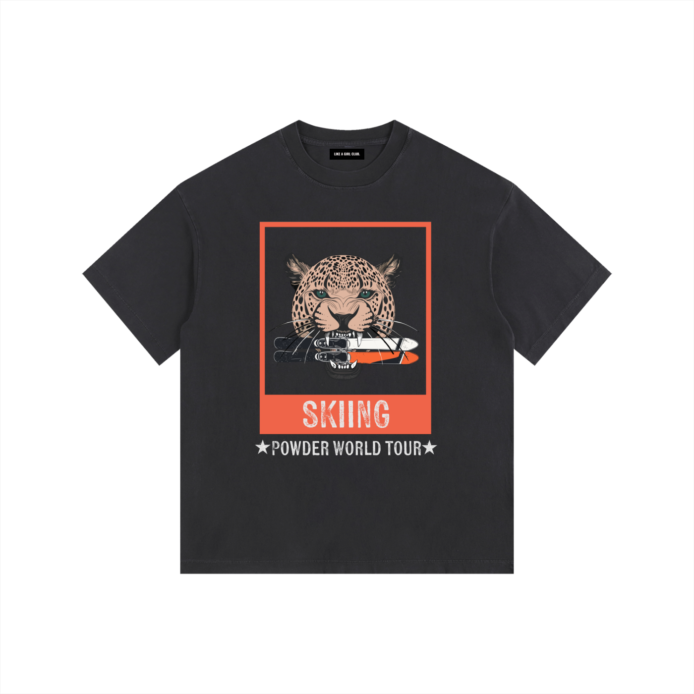 BLACK SKIING TSHIRT JAGUAR POWDER WORLD TOUR