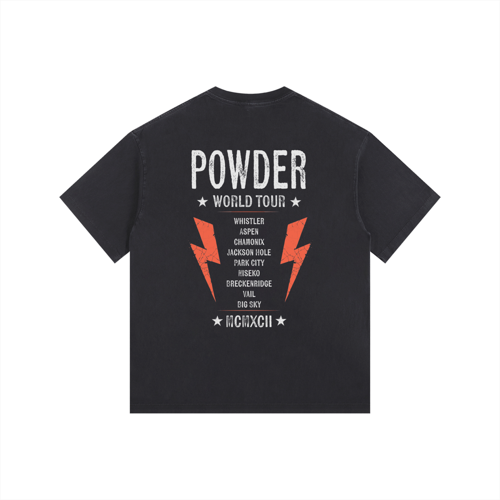 BLACK SKIING TSHIRT POWDER WORLD TOUR
