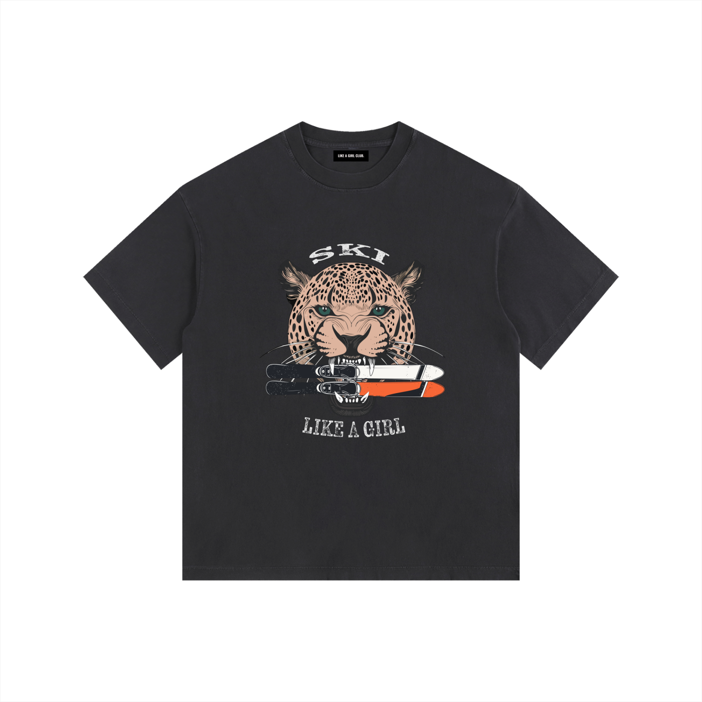 BLACK SKI LIKE A GIRL TSHIRT WITH JAGUAR FRONT