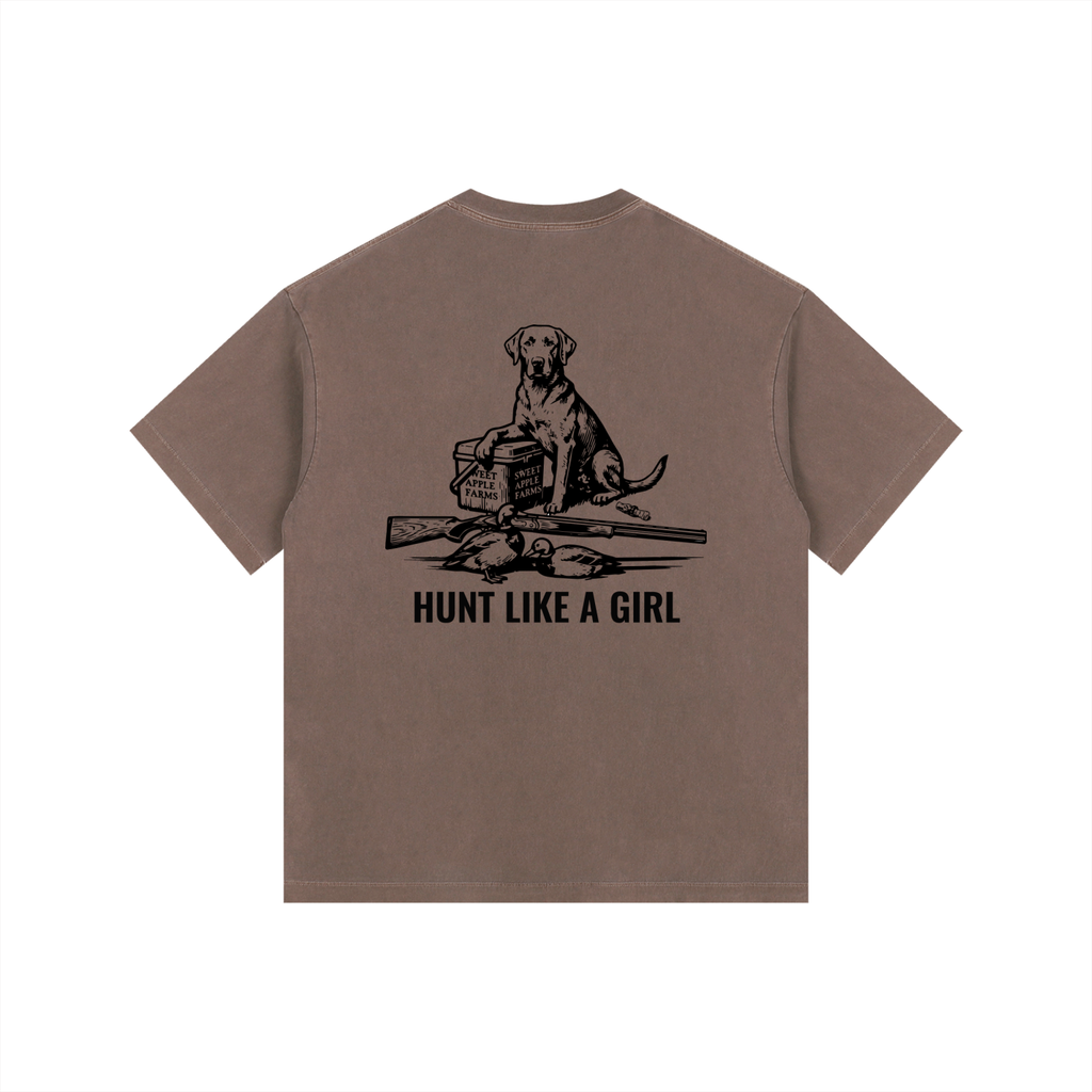 Back graphic — Hunt Like A Girl Retriever vintage washed oversized tee — Like A Girl Club hunting apparel