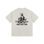 Back graphic — Hunt Like A Girl Retriever vintage washed oversized tee — Like A Girl Club hunting apparel Off Whtie