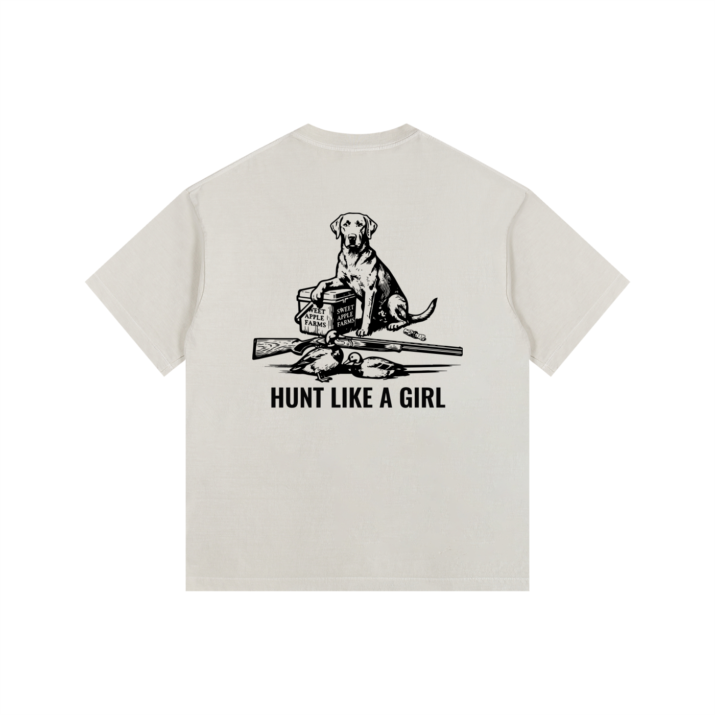 Back graphic — Hunt Like A Girl Retriever vintage washed oversized tee — Like A Girl Club hunting apparel Off Whtie