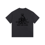 Back graphic — Hunt Like A Girl Retriever vintage washed oversized tee — Like A Girl Club hunting apparel black