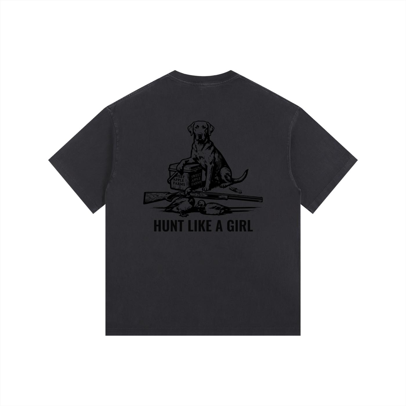Back graphic — Hunt Like A Girl Retriever vintage washed oversized tee — Like A Girl Club hunting apparel black