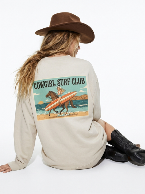 Cowgirl Surf Club Off White sweatshirt Like A Girl Club