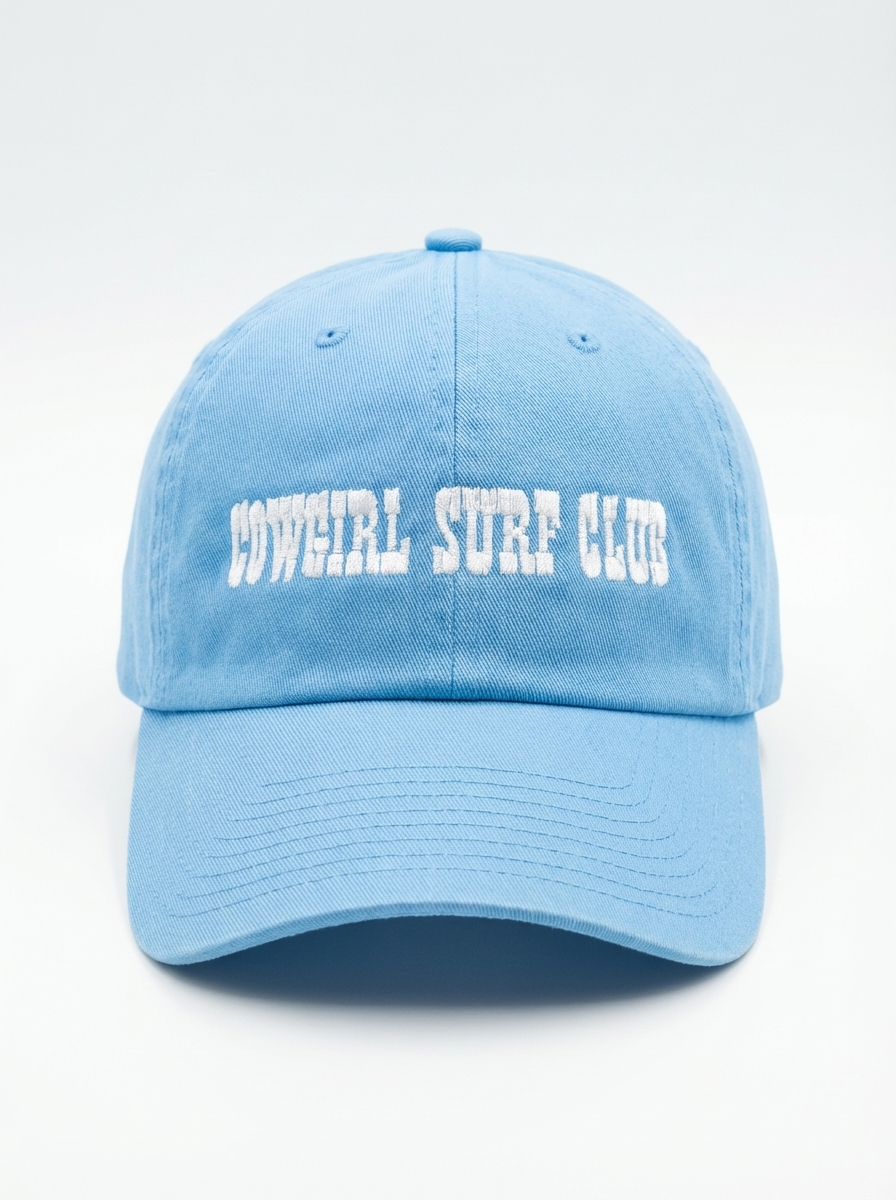 Cowgirl Surf Club embroidered dad hat in sky blue — women's coastal cowgirl hat by Like A Girl Club