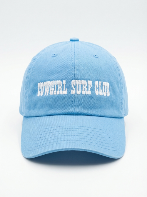 Cowgirl Surf Club embroidered dad hat in sky blue — women's coastal cowgirl hat by Like A Girl Club