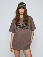 FISH LIKE A GIRL BASS FISHING TSHIRT COFFEE FRONT
