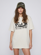 FISH LIKE A GIRL BAS FISHING OFF WHITE TSHIRT