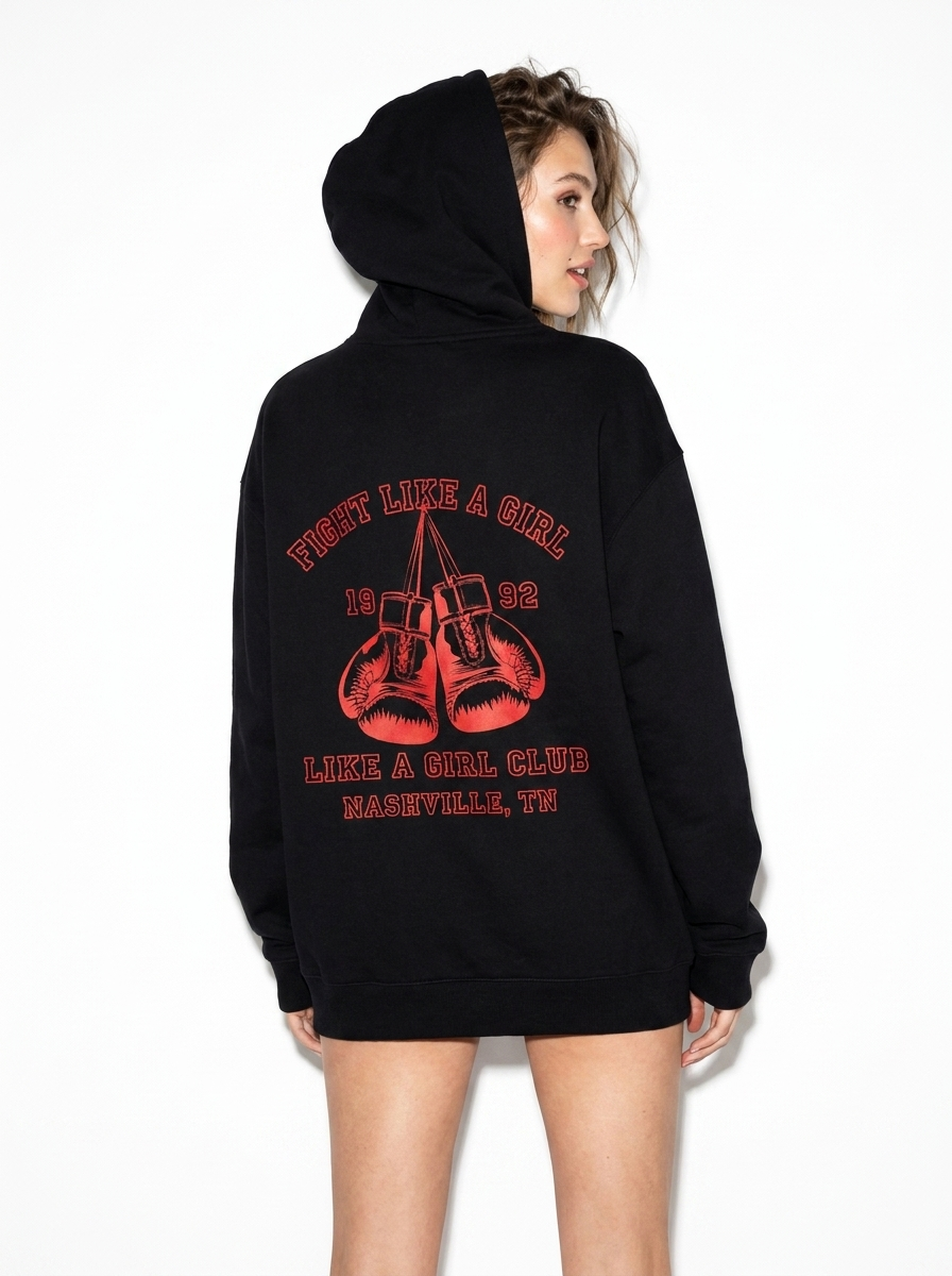 Fight Like A Girl Black Hoodie Back 