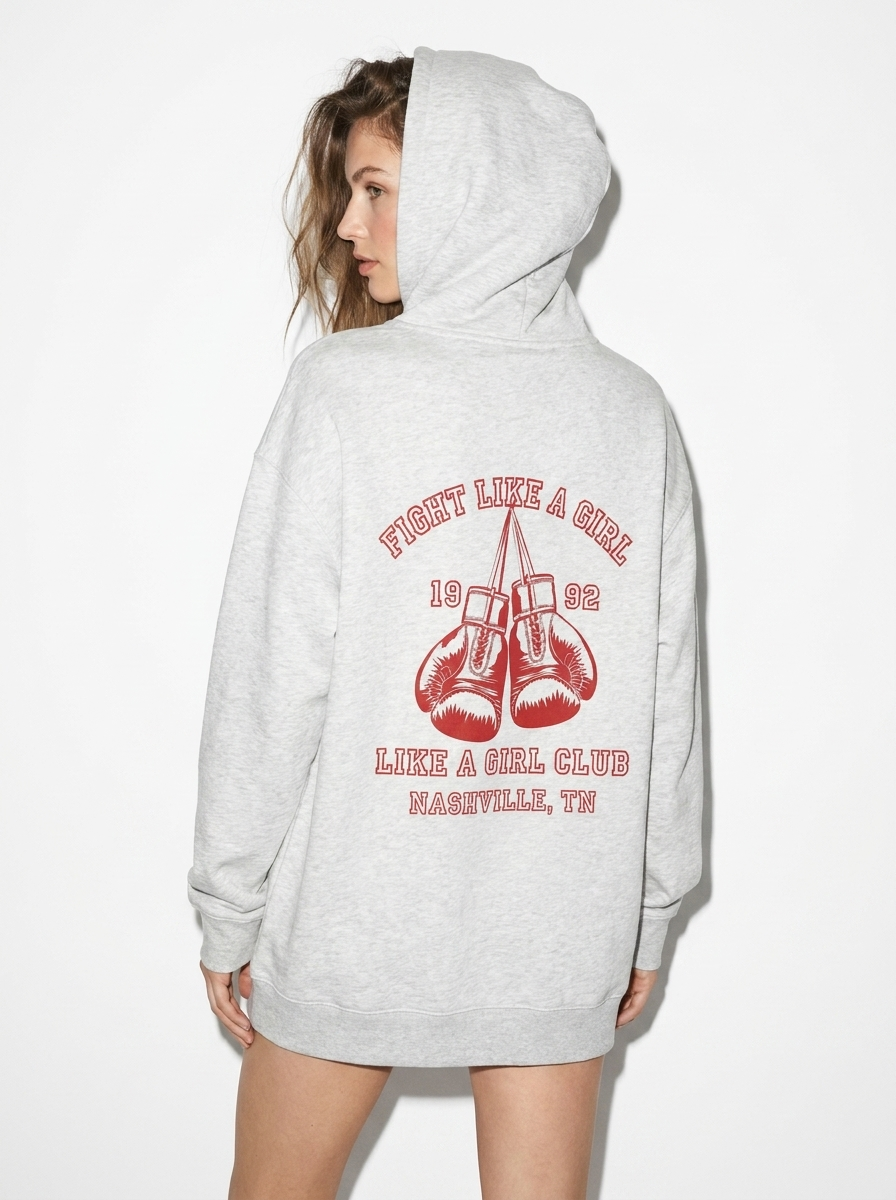 Fight Like A Girl Grey Hoodie Like A Girl Club Back