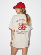 Fight Like A Girl Oversized Off White Tshirt with Red Hat