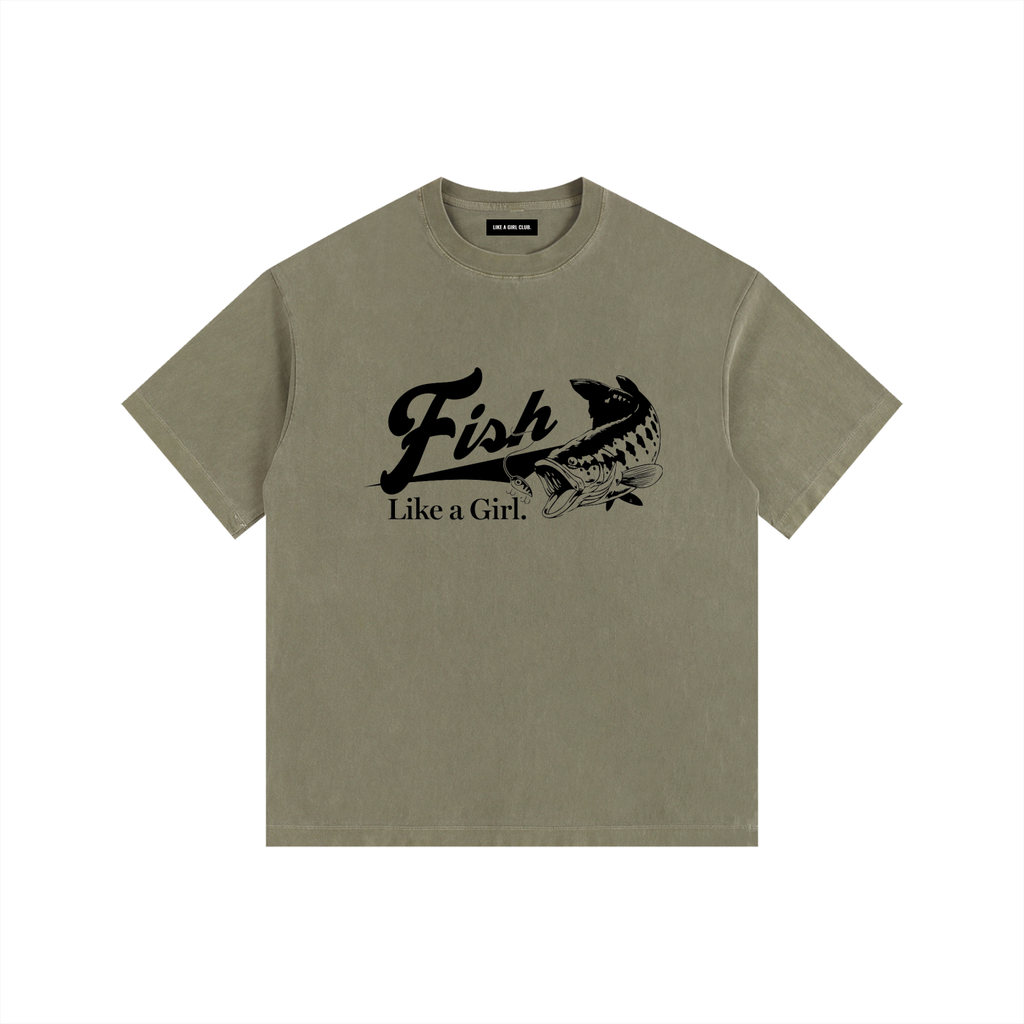 Fish Like A Girl Bass Tee in army green — women's fishing t-shirt by Like A Girl Club