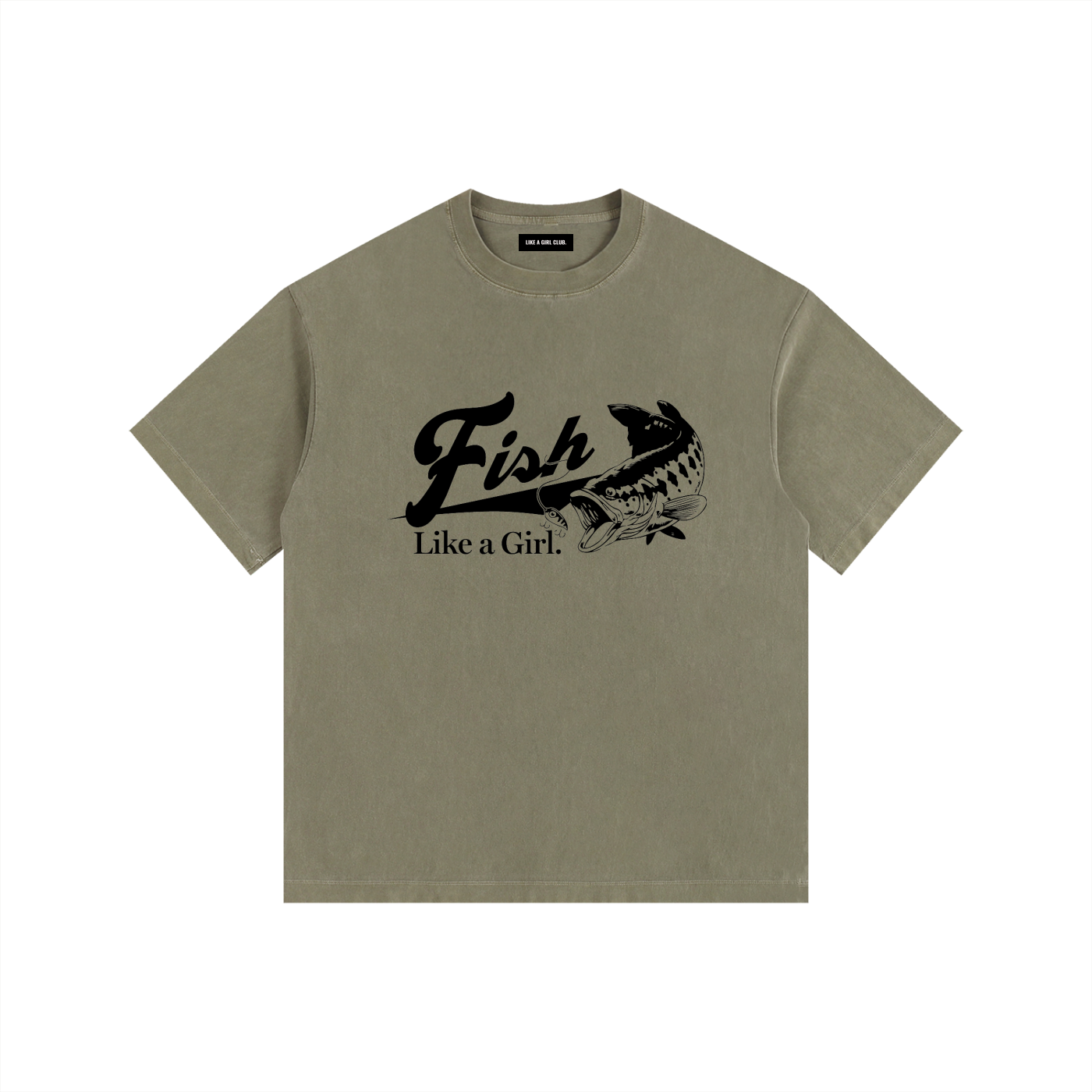 Fish Like A Girl Bass Tee in army green — women's fishing t-shirt by Like A Girl Club