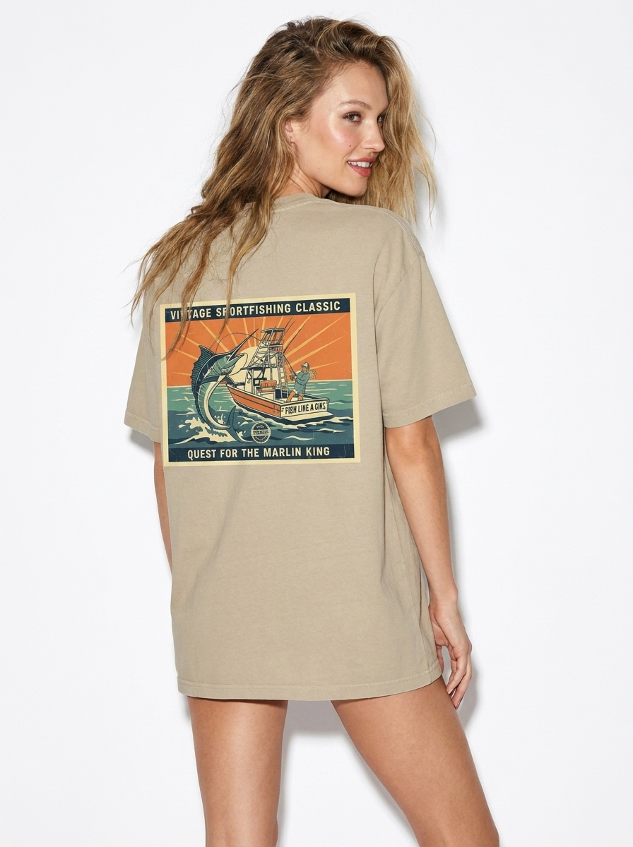 Fish Like A Girl Khaki OVersized Tshirt Like A Girl Club