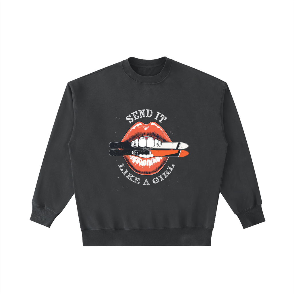 GIRLS SEND IT LIKE A GIRL SKIING SWEATSHIRT WITH LIPS