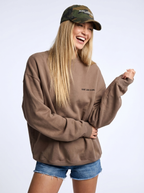 HUNT LIKE A GIRL COFFEE SWEATSHIRT DUCK HUNTING ON MODEL FRONT 
