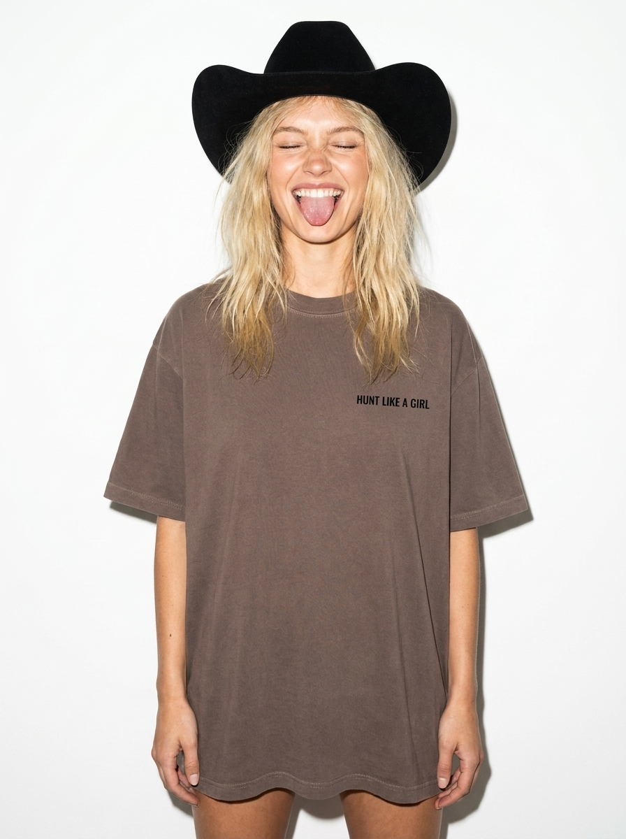 HUNT LIKE A GIRL TSHIRT FRONT COFFEE